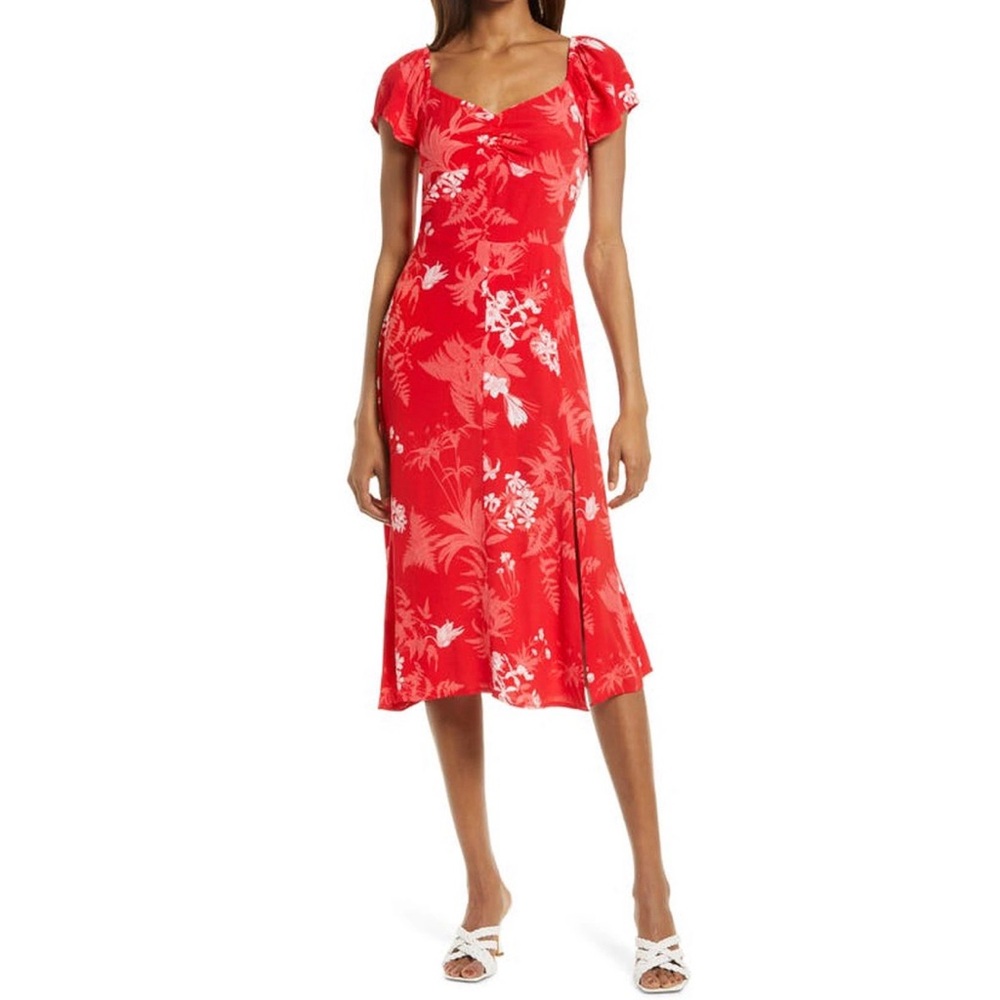 Chelsea28 Floral Slit Dress In Red Chinoise Tropical Toile